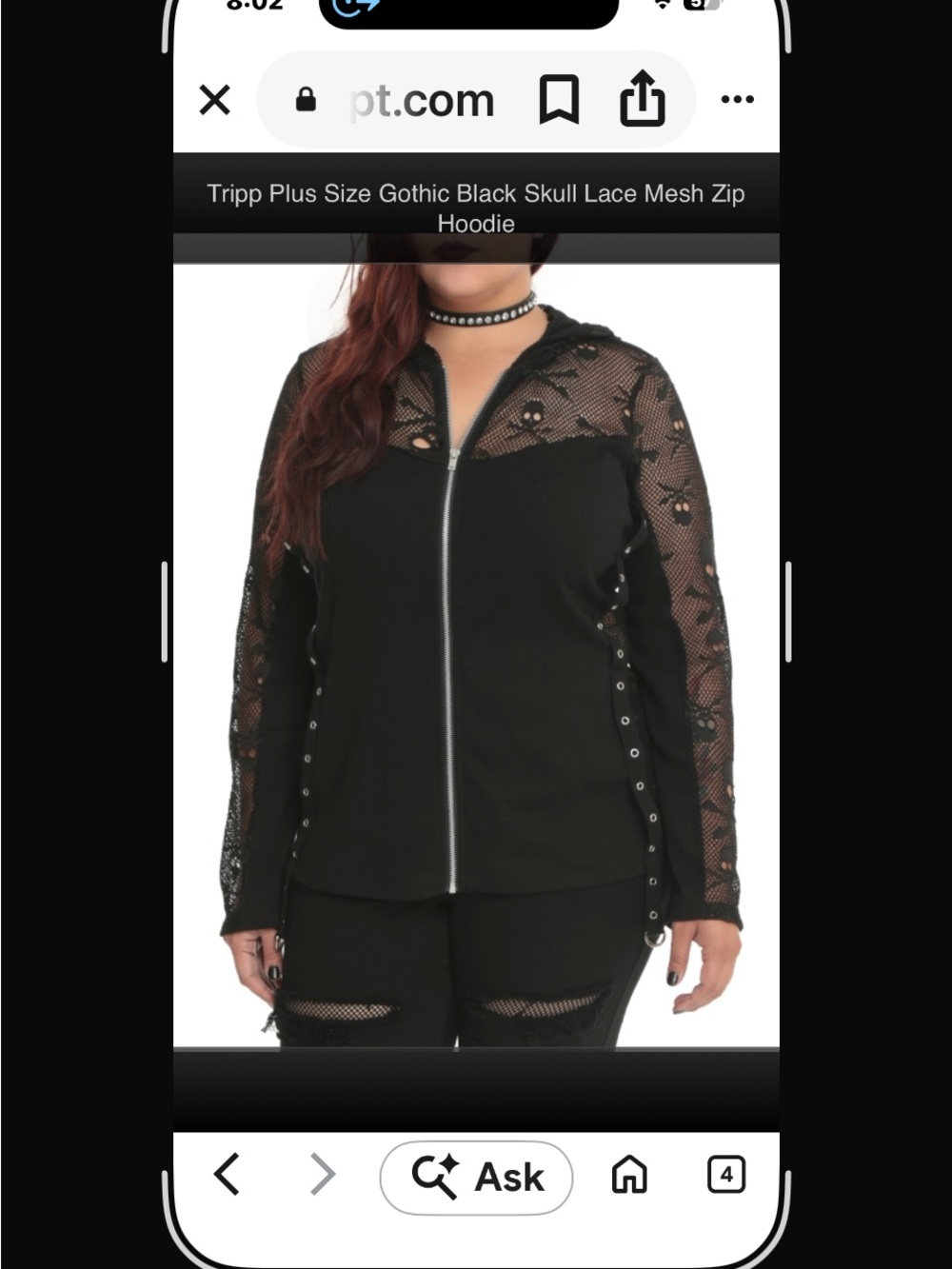 Tripp Skull Mesh Hooded Zip Jacket - Black - Picture 4 of 6